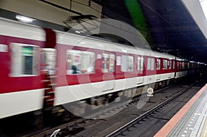 Motion blured subway train at Kintetsu Nara station