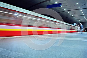 Motion blurred subway train