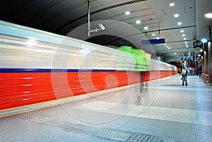 Motion blurred subway train