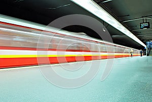 Motion blurred subway train