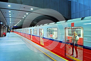 Motion blurred subway train