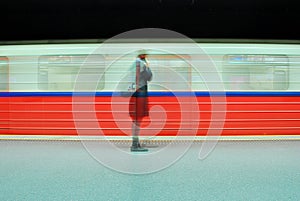 Motion blurred subway train