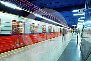Motion blurred subway train