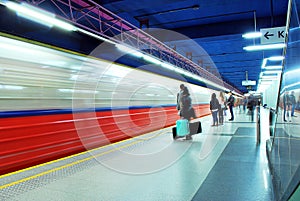 Motion blurred subway train