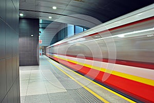 Motion blurred subway train