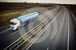 Motion blurred truck on a highway