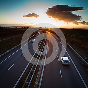 motion blurred truck on a highway/motorway/spe