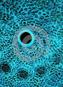 Motion of circles in space with turquoise and blue.