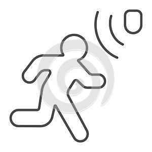 Motion detection thin line icon, security and detector, walking man sign, vector graphics, a linear pattern