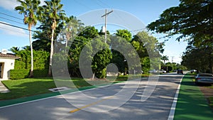 Motion footage Royal Palm Avenue Miami Beach with painted green bike lane