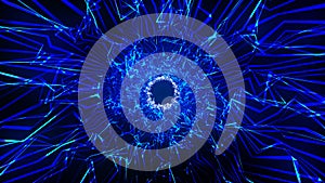 Motion graphic of flying into digital technologic tunnel. 3D render. Abstract digital background. Data flow information