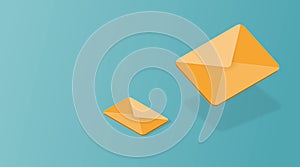 Motion graphic video. Yellow 3d animated mail icon. Isometric email sending illustration. Mailing letters service concept