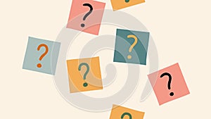 Motion graphics. Animation of falling cards with question marks. A stream of questions. Q and A, FAQ