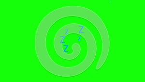 Motion graphics animation of movement of zzz sleep icons. Blue signs sleeping on a green chromakey background
