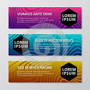 Motion graphics, wavy textured, liquid lines, mixed shapes, mesh pattern modern vector bright banners set