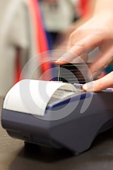 Motion of Hand With Credit Card Swipe Through Terminal For Sale