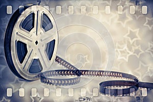 Motion picture film reel with strip and stars