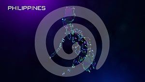 Motion Reveal Philippines Map Polygonal Blue Purple Connected Lines And Dots Wireframe Network With Text On Hazy Flare Bokeh