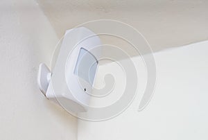 Motion sensor or detector for security system mounted on wall