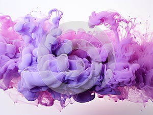 motion of the smoke in water, colorful ink abstraction, pastel purple and pink swiring in, fancy cloud of smoke under water