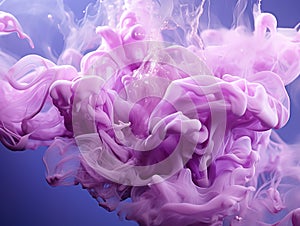 motion of the smoke in water, colorful ink abstraction, pastel purple and pink swiring in, fancy cloud of smoke under water