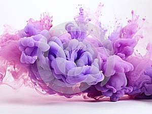 motion of the smoke in water, colorful ink abstraction, pastel purple and pink swiring in, fancy cloud of smoke under water