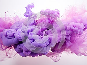 motion of the smoke in water, colorful ink abstraction, pastel purple and pink swiring in, fancy cloud of smoke under water