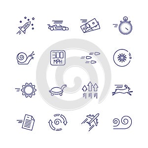 Motion and speed linear icons. Slow and fast vector signs