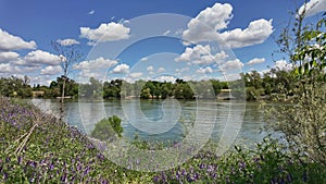 Motion time lapse on sacramento river show clouds form