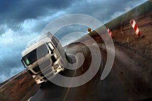 Motion of wagon in rainy weather,driver, truck photo