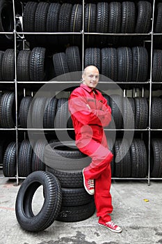 Motivated worker in a garage