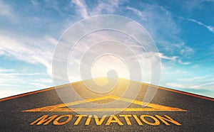 Motivation arrow sign going to blue sky cloud for Success freedom pathway concept