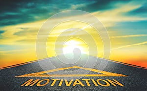 Motivation arrow sign going to golden sky cloud for Success freedom pathway concept