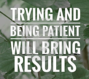 Motivation inspiration quote - Trying and being patient will bring results. success in Life