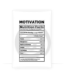 Motivation Nutrition Facts Poster, vector
