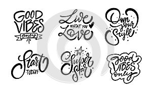 Motivation positive lettering phrases set. Hand drawn black color vector text.