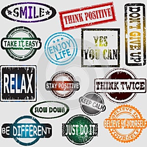 Motivation and positive thinking messages rubber stamps set