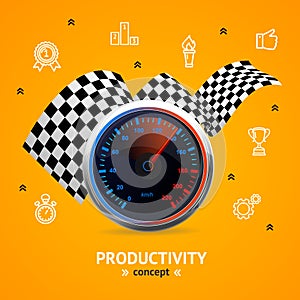 Motivation and Productivity Concept with Speedometer. Vector