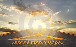 Motivation road sign going to golden sky cloud for Success freedom pathway concept