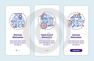 Motivation types onboarding mobile app page screen with concepts