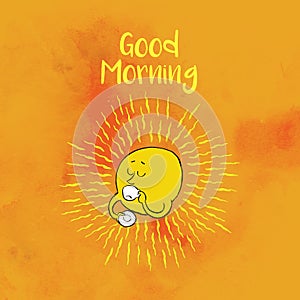 Motivational card with Sun saying good morning photo