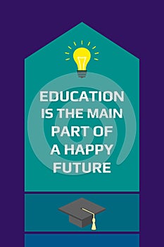 Motivational education poster. Education is the main part of a happy future