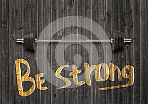 Motivational fitness message with barbell