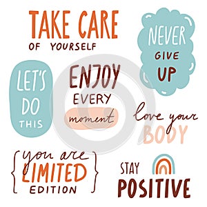 Motivational quotes with doodles and lettering