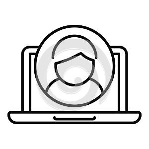 Motivational speaker online laptop call icon outline vector. Training performance