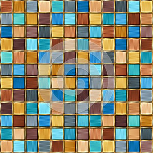 Motley Seamless Pattern of Simple Geometric Figures Squares with Stylized Gold Border