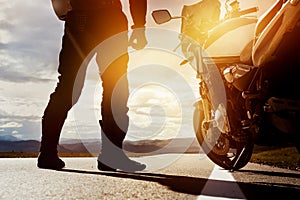 Moto biker road trip closeup concept