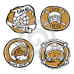 Moto biker theme, icon set. Cafe racer. Golden, white