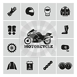 Moto parts motorcycle accessories silhouette icons set