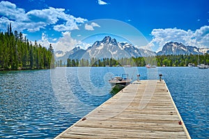 Motoboat dock on Jackson Lake at Coulter Bay